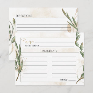 Gold Sage Green Floral Wedding Recipe Card