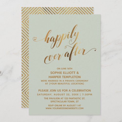 Gold  Sage Green Happily Ever After Post Wedding Invitation