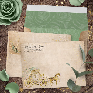 Gold Sage Green Princess Carriage Return Address Envelope