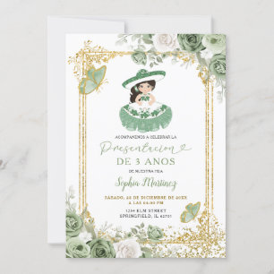 Gold Sage Green Spanish Girl's 3rd Birthday Invitation