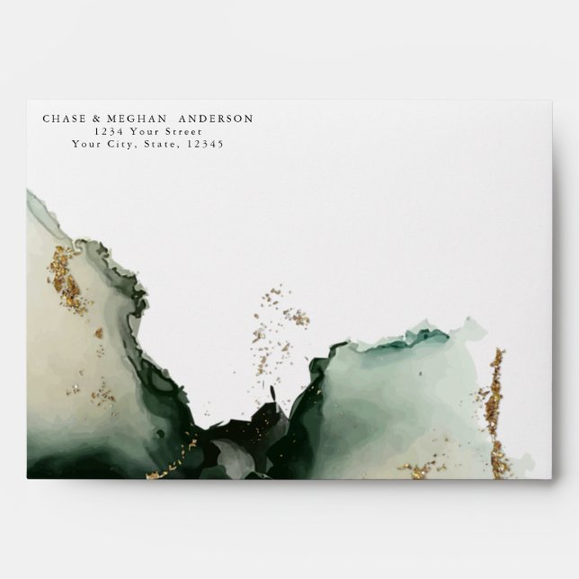 Gold Sage Green Watercolor  Envelope (Front)