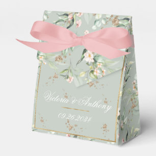 Gold Sage Green Watercolor Floral Name Wedding Favor Boxes