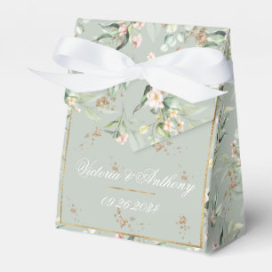 Gold Sage Green Watercolor Floral Wedding Favor Boxes