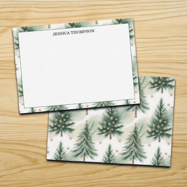 Gold Sage Pine Trees Winter Custom Note Card (Creator Uploaded)