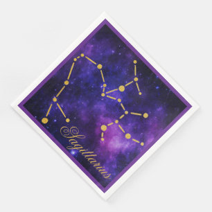 Gold Sagittarius Constellation on Dark Galaxy Paper Dinner Napkins