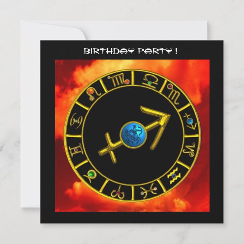 GOLD SAGITTARIUS JEWEL ZODIAC BIRTHDAY SIGNSBlack Invitation