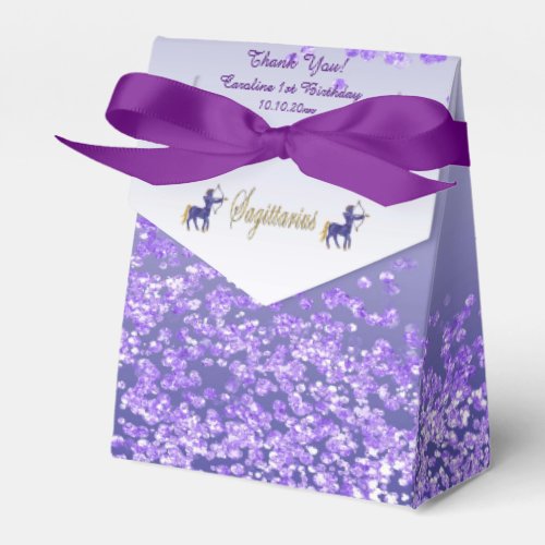 Gold Sagittarius  Purple Glitter Birthday Favor Boxes