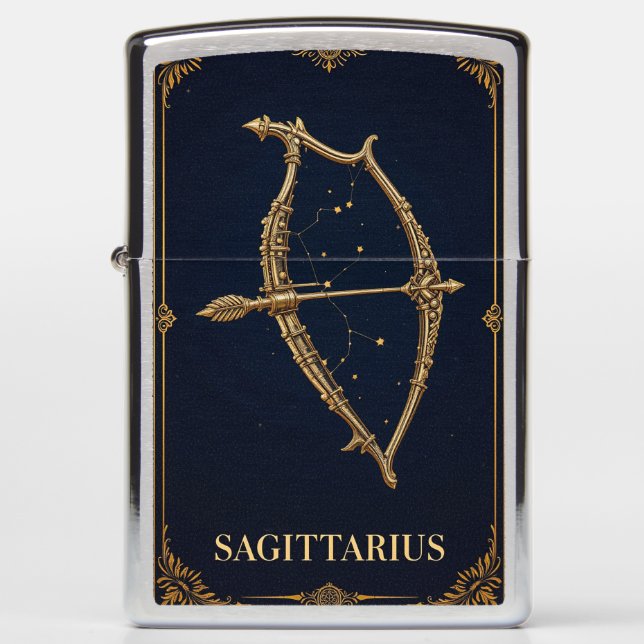 Gold Sagittarius Zodiac Symbol Zippo Lighter (Front)