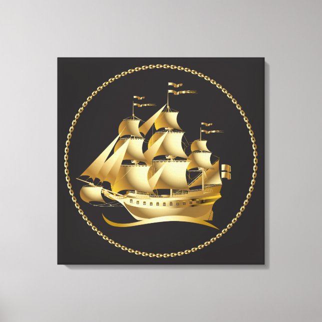 Gold Sailboat Nautical Canvas Print (Front)