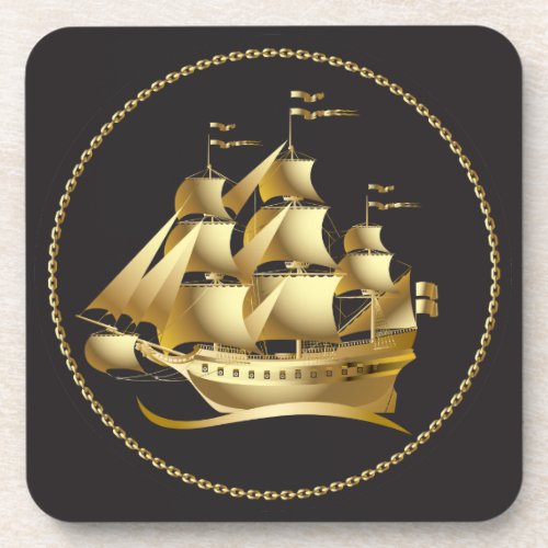 Gold Sailboat Nautical Drink Coaster
