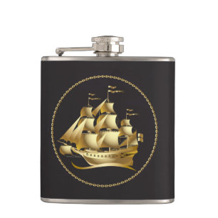 Gold Sailboat Nautical Hip Flask