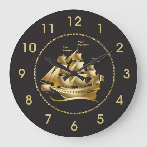 Gold Sailboat Nautical Large Clock