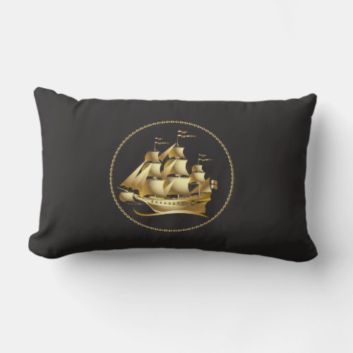 Gold Sailboat Nautical Mens Lumbar Pillow