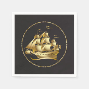 Gold Sailboat Nautical Napkins