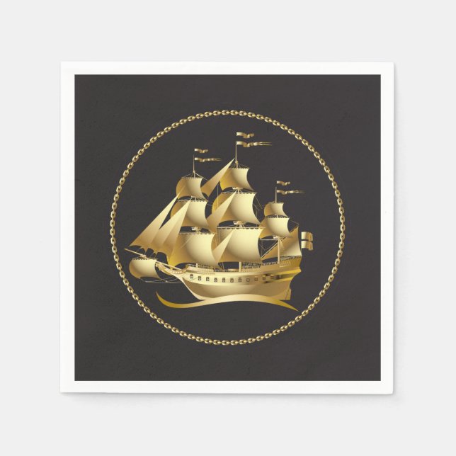 Gold Sailboat Nautical Napkins (Front)