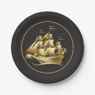 Gold Sailboat Nautical Paper Plates
