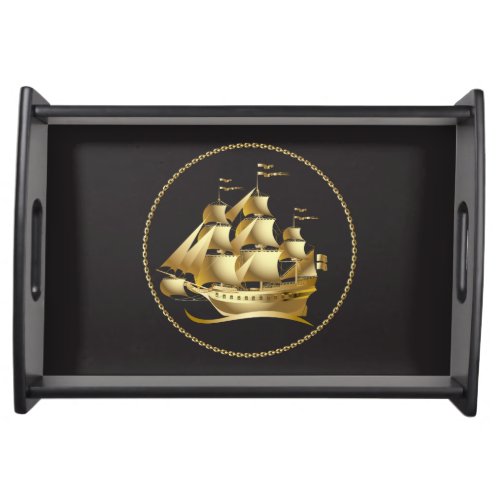 Gold Sailboat Nautical Serving Tray