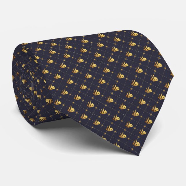 Gold Sailing Ship Neck Tie (Rolled)