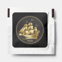 Gold Sailing Ship with Monogram Nautical Hand Sanitizer Packet