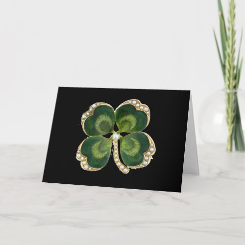 Gold Saint Patrick Shamrock Jewel with Pearls Card