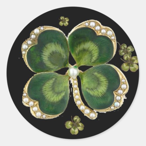 Gold Saint Patrick Shamrock Jewel with Pearls Classic Round Sticker