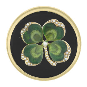 Gold Saint Patrick Shamrock Jewel with Pearls Finish Lapel Pin