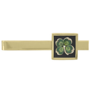 Gold Saint Patrick Shamrock Jewel with Pearls Finish Tie Clip