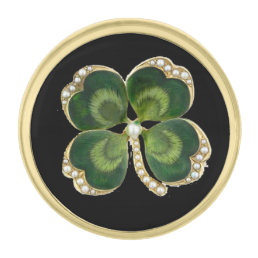 Gold Saint Patrick Shamrock Jewel with Pearls Gold Finish Lapel Pin