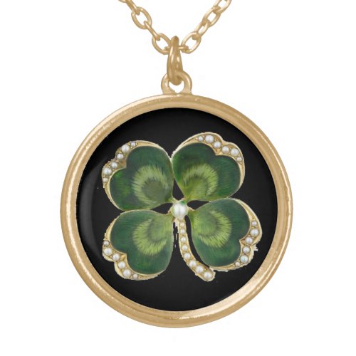 Gold Saint Patrick Shamrock Jewel with Pearls Gold Plated Necklace
