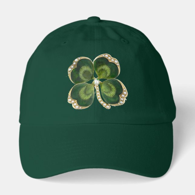 Gold Saint Patrick Shamrock Jewel with Pearls Hat (Front)