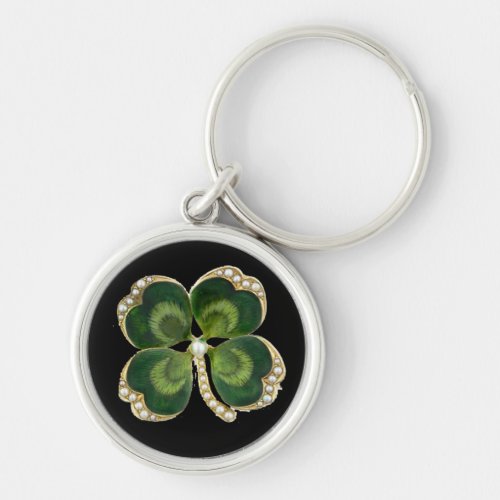 Gold Saint Patrick Shamrock Jewel with Pearls Keychain