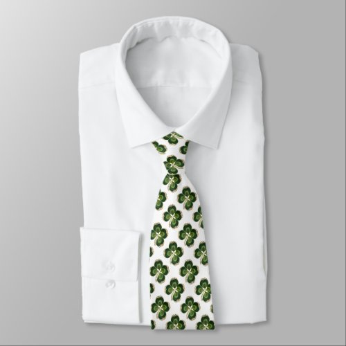 Gold Saint Patrick Shamrock Jewel with Pearls Neck Tie