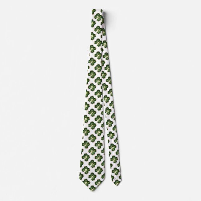 Gold Saint Patrick Shamrock Jewel with Pearls Neck Tie (Front)