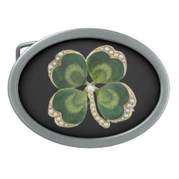 Gold Saint Patrick Shamrock Jewel with Pearls Oval Belt Buckle