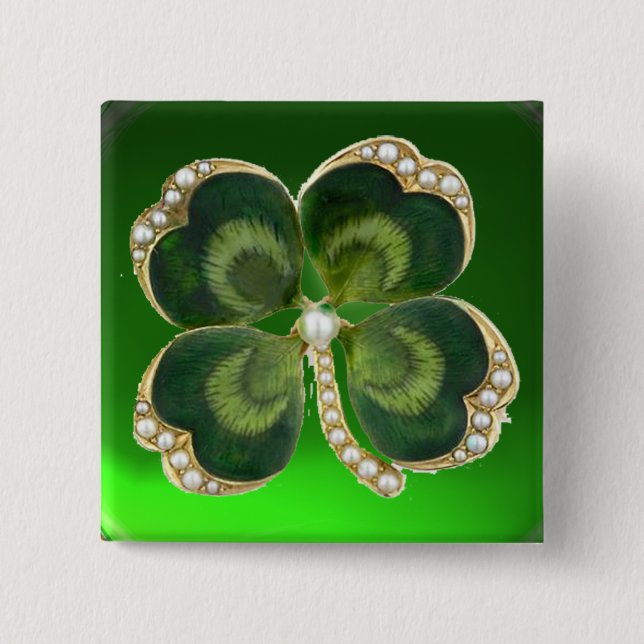 Gold Saint Patrick Shamrock Jewel with Pearls Pinback Button (Front)