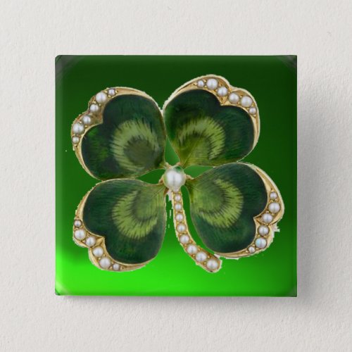 Gold Saint Patrick Shamrock Jewel with Pearls Pinback Button