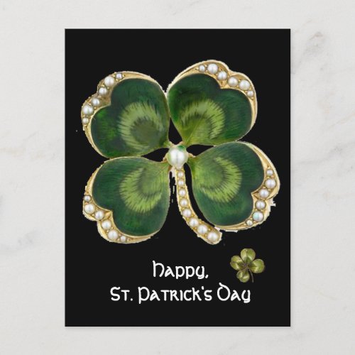 Gold Saint Patrick Shamrock Jewel with Pearls Postcard