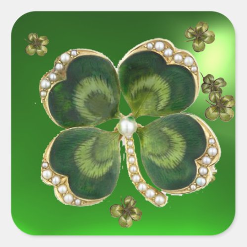 Gold Saint Patrick Shamrock Jewel with Pearls Square Sticker