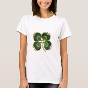 Gold Saint Patrick Shamrock Jewel with Pearls T-Shirt