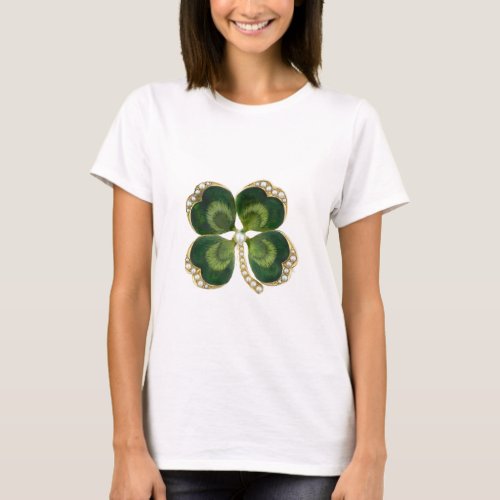 Gold Saint Patrick Shamrock Jewel with Pearls T_Shirt