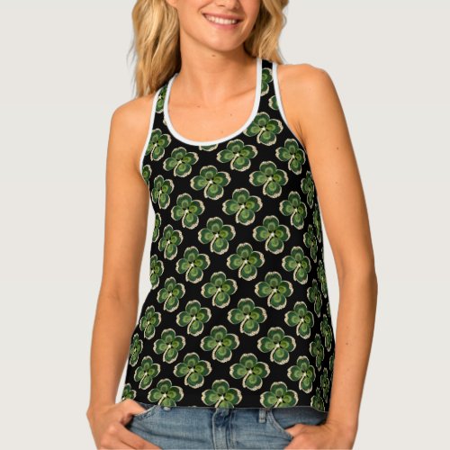 Gold Saint Patrick Shamrock Jewel with Pearls  Tank Top