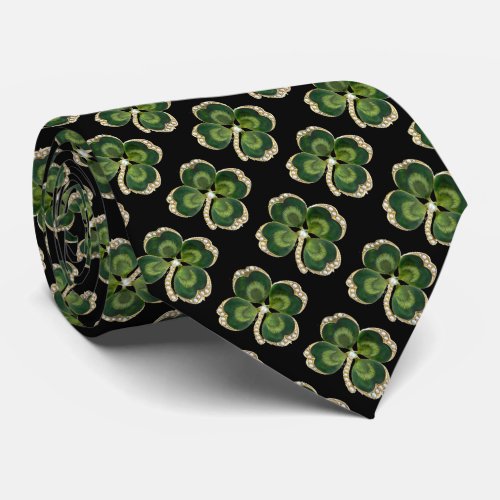 Gold Saint Patrick Shamrock Jewel with Pearls Tie