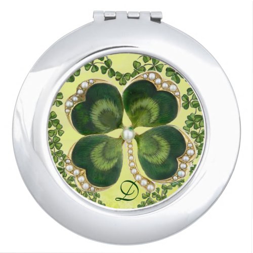 Gold Saint Patrick Shamrock Jewel with Pearls Vanity Mirror