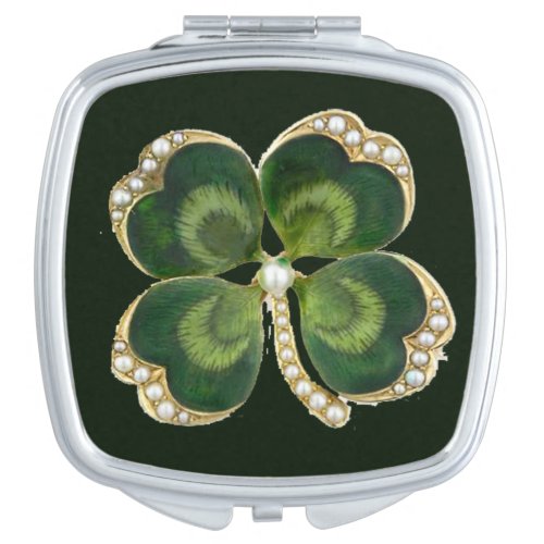 Gold Saint Patrick Shamrock Jewel with Pearls Vanity Mirror