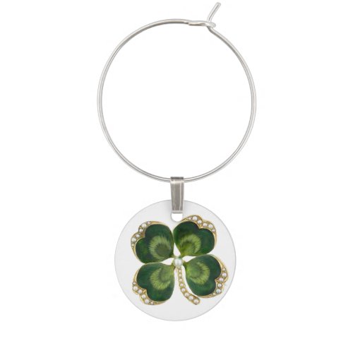 Gold Saint Patrick Shamrock Jewel with Pearls Wine Glass Charm