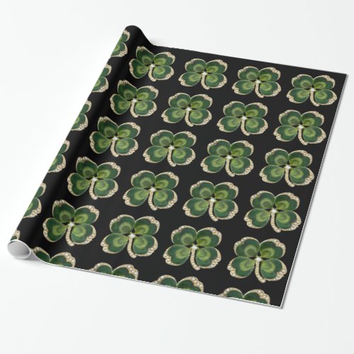 Gold Saint Patrick Shamrock Jewel with Pearls Wrapping Paper