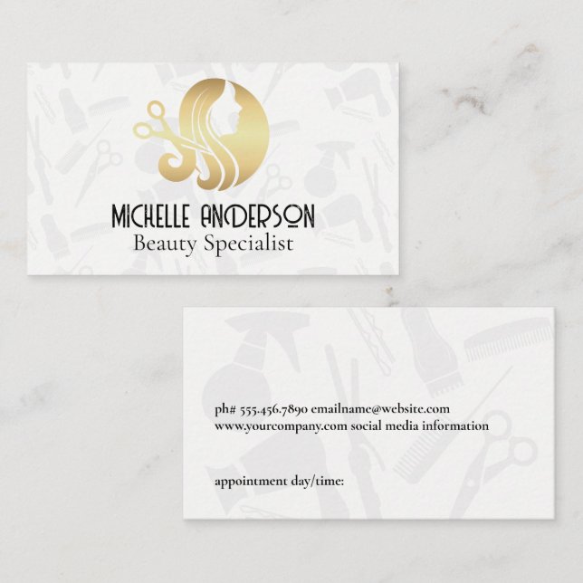 Gold Salon Hair Stylist Logo Appointment Card (Front/Back)