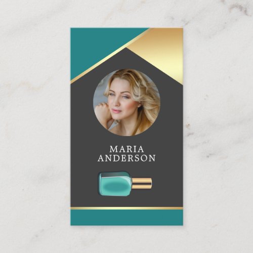 Gold Salon Nail Polish Bottle Manicurist Photo Business Card