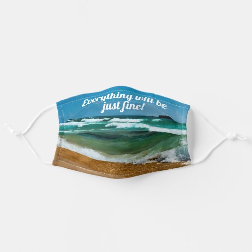 Gold sand beach turquoise water motivational adult cloth face mask