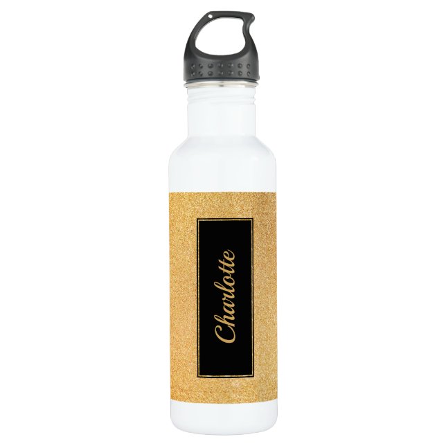 Gold Sandy Glitter Stainless Steel Water Bottle (Front)